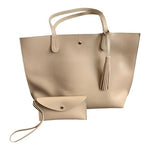 Hoxis Women’s Minimalist Vegan Leather Tote Handbag with Wallet Beige NWOT