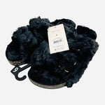 NWT Women’s Fluffy Fur Buckle Slides Black Soft Comfy Slippers Size 6