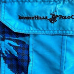 Beverly Hills Polo Club Blue Floral Print Polyester Swim Trunks Board Shorts VG