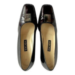 Vintage Escada Black/Brown Leather Pumps Metal Logo Stiletto Size 7B