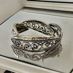 Oxidized Silver Elastic Bangle Bracelet Women's Artisan Costume Jewelry Gift
