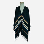 Banana Republic Black Striped Wool Blend Shawl Wrap Poncho One Size Cape EXC
