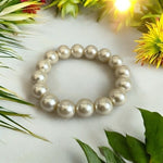 Women's Iridescent White Beaded Stretch Bracelet 7" Single Strand Elastic EXC