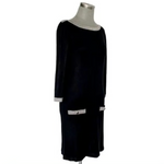 NINE WEST Women's Sheath Midi Dress XS Black Silver Long Sleeve Office Style VG