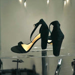 ALDO Black Suede Leather Open Toe Ankle Strap Heels Women’s Size 8.5