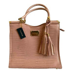 Bebe Natalie Dusty Pink Croco Faux Leather Satchel Tote Bag NWT
