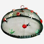 Mesh Food Cover Dome 14" Embroidered Ladybugs Wire Frame Farmhouse Style Picnic