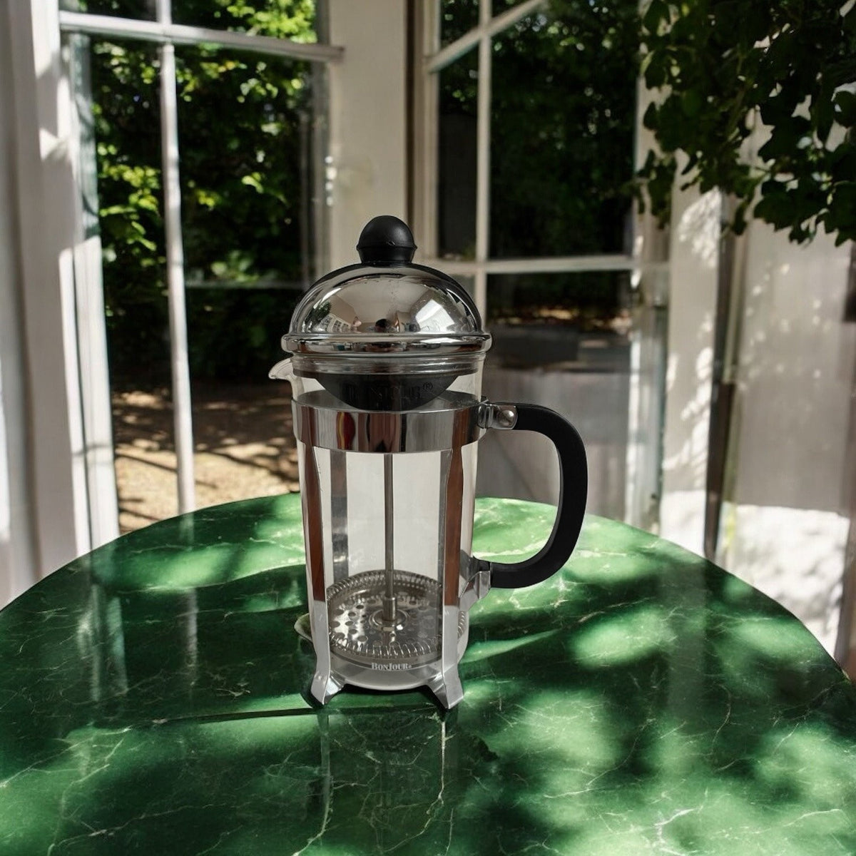 Vintage French Press BONJOUR 10" Black Stainless Steel Coffee Pot Coffee Maker