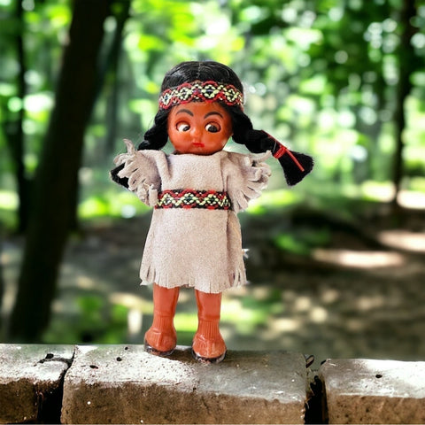 Native American Doll Vintage Indian Girl Doll Souvenir 6” Tall Blinking Eyes