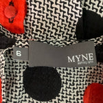MYNE Ashley Ann Red Black Polka Dot Silk Ruffle Blouse Women’s Top Size 6 VG