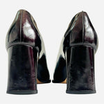Vintage Escada Black/Brown Leather Pumps Metal Logo Stiletto Size 7B