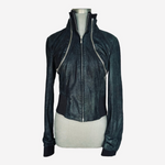Armando Gomez Leather Windbreaker Vest Jacket Dark Blue M Italy 3-Way Style