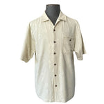 Tommy Bahama Men's Beige Silk Palm Print Hawaiian Shirt L Relaxed Fit $159 VG