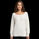 RIHOAS Romance Cable Knit Sweater White Long Sleeve Pullover Size S NWT
