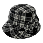 Tartan Traditions Plaid Bucket Hat Black White Flower Detail Women S/M NWT