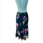 TESS Iris Floral Silk Skirt S 10 Black Multicolor Sheer Midi Skirt Lightweight
