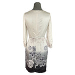 BGN Women's Silk Floral Print Sheath Dress 4 Off White Grey Balloon Sleeve G+