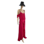 Nicole Miller Silk Cold Shoulder Maxi Dress Magenta Pink Beaded Gown Size L NWT