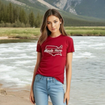 Made Here Cross Country Women’s T-Shirt Heather Strawberry White Cotton Tee L