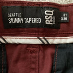 RSQ Seattle Burgundy Red Cotton Spandex Skinny Tapered Flat Front Chino Pants 31