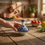 Moroccan Hand Painted Ceramic Mini Tagine Trinket Box Cobalt Blue 4.5" VG