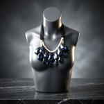 Double Strand Beaded Necklace Women's Black Teardrop Beads Statement Necklace