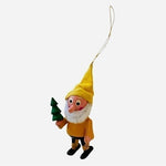 Vintage Wood Santa Dwarf Carrying Tree Christmas Ornament 3" Handcrafted VG