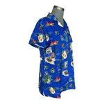 Koz Events Women Blue Hawaiian Print Button Front Shirt M Polyester Short Sleeve