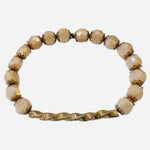 Gold Tone Faceted Champagne Crystal Beaded Elastic Bracelet Gift Pouch VG