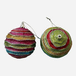 Pair Christmas Ball Ornaments Glitter Multicolor Horizontal Wave 4”