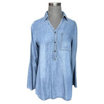 Massini Women's Light Blue Denim Tunic Shirt M Half Button Front Long Sleeve VG