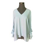 Karen Kane Women's Asymmetrical V-Neck Blouse M Fiji Teal Green Crepe NWT $98
