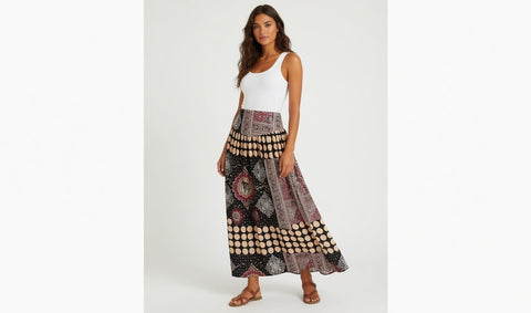 Minkpink Digital It Brown Multicolor Ornamental Print Boho Maxi Skirt S NWT $88