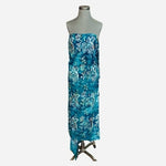 Sartiki Tropical Fringe Sarong Blue Green Floral Beach Cover Up Wrap NWOT