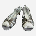 David Tate Rosette Silver Satin Slingback Pumps Women’s Size 9 Low Heels NIB