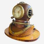 Antique Brass Copper Diving Helmet Maritime Quartz Clock Solid Wood Decor