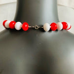 Red White Beaded Statement Necklace Single Strand 24" Womens Costume Jewelry