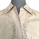 Elie Tahari Beige Floral Embroidered Leather Blazer Shirt Hybrid Womens Size S