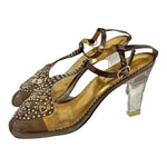 AMANDA Martini Metallic Gold Rhinestone Clear Heel Sandals Women’s 36 5.5 NIB