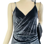 Wyldr Concession Women's Grey Velvet Bodycon Mini Dress S Wrap V-Neck NWT