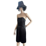 David's Bridal Black Strapless Ruched Waist Fit Flare Dress 2 Pockets Prom VG