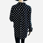 Velvet Heart Rayon Button Front Shirt Black White Polka Dot Long Sleeve Sz M VG