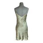 Zara Women's Green Gold Paisley Print Satin Bodycon Mini Dress XS V-Neck VG