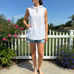 FORCYNTHIA Beachwear White Linen Cover Up M Sleeveless Hoodie Beach Tunic Top VG