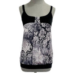 ARBER 100% Silk Gray Black Floral Sleeveless Top Skirt Suit Set Sz M Good Cond
