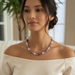 Natural Purple Amethyst Beaded Single Strand Necklace 22" Clear White VG