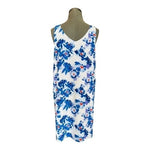 Halogen Women's White Blue Orange Floral Sheath Dress M Heart Neckline Stretch