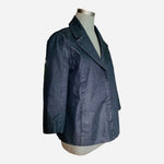 Willi Smith Women's Denim Jean Blazer Blue Size L Button Front 3/4 Sleeve NWOT
