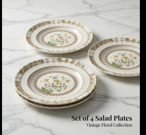 Vintage Spode Buttercup Salad Plates 8” Set of 4 Yellow Floral Transferware