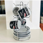 Vintage FASHION 12pc Espresso Coffee Set Silver Holder Black White Red Porcelain